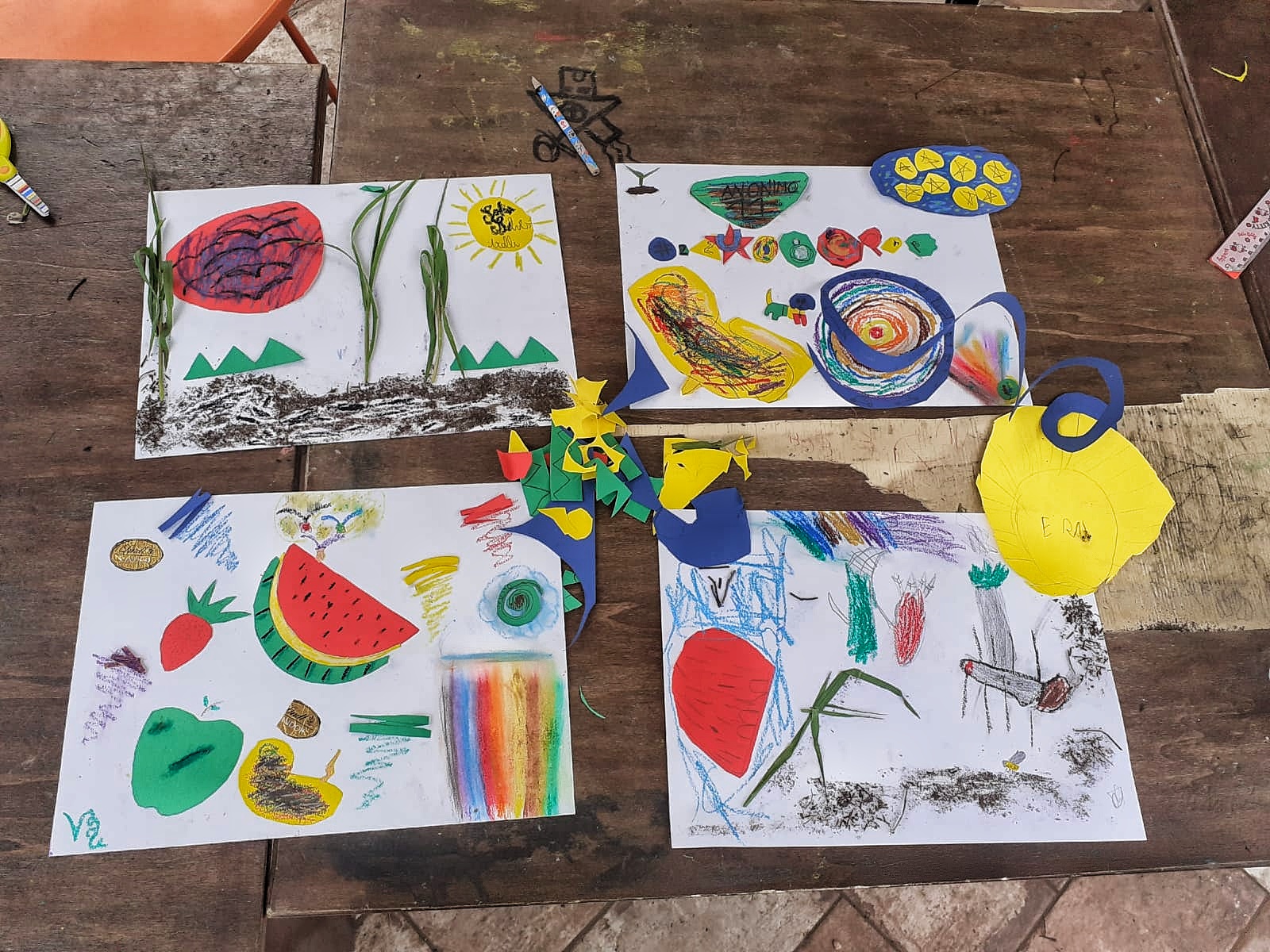 Quattro creazioni ricavate con la tecnica del collage.